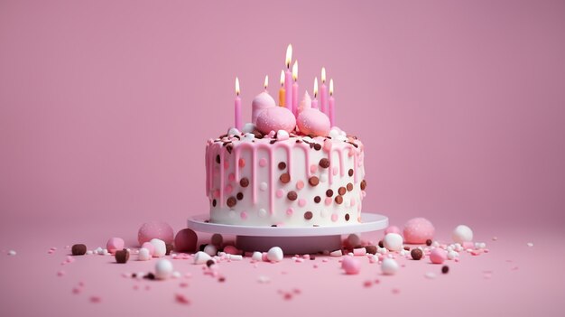 Un gâteau surchargé avec un fond rose