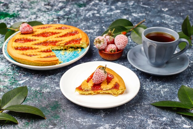 Gâteau Tarte à La Confiture De Fraises Pâtisserie Vue De Dessus