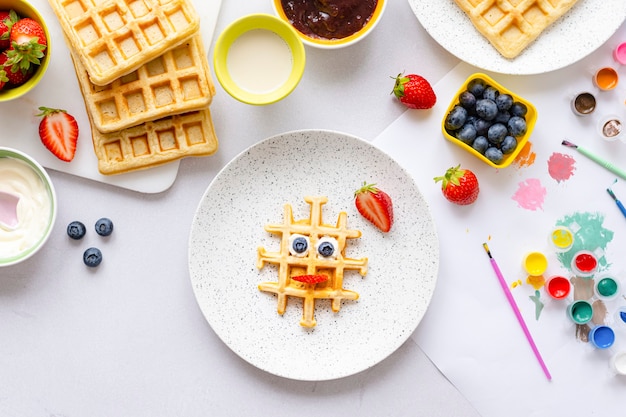 Gaufre, papier peint de fond d'art de nourriture d'enfants, festin génial de petit déjeuner