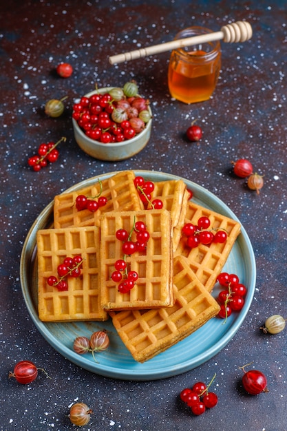 Gaufres Carrées Belges Aux Fruits De Nèfle Et Miel