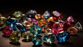 Photo gratuite gemmes précieuses pierres transparentes de luxe en abondance générées par l'ia