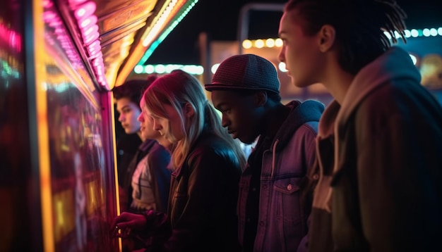 Les gens à un carnaval regardant un jeu de carnaval.