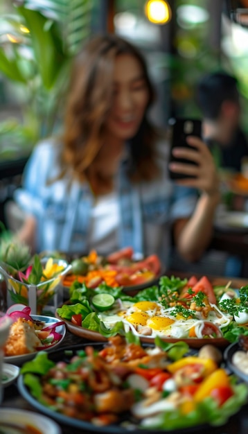 Photo gratuite les gens créent des contenus alimentaires à télécharger sur internet pour les amateurs de nourriture