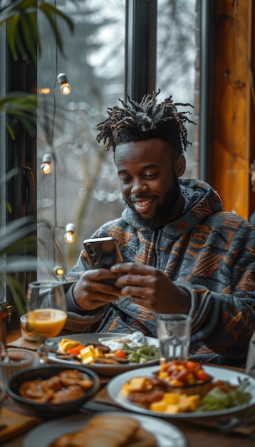 Photo gratuite les gens créent des contenus alimentaires à télécharger sur internet pour les amateurs de nourriture