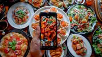 Photo gratuite les gens créent des contenus alimentaires à télécharger sur internet pour les amateurs de nourriture