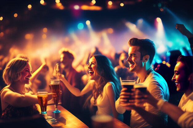 Des gens dans un bar avec des verres à bière devant eux
