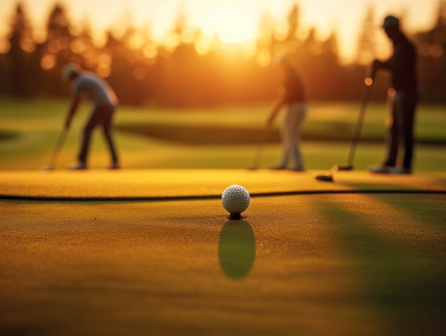 Des gens jouant au golf dans la nature.