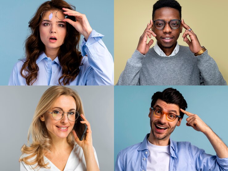 Photo gratuit des gens avec des lunettes posent en studio.