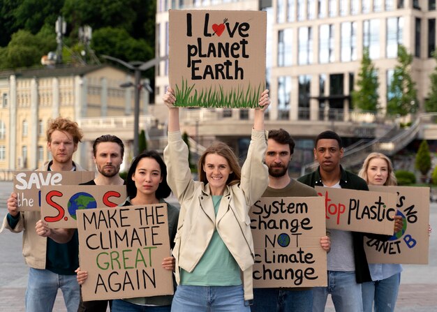 Les gens marchent ensemble pour protester contre le réchauffement climatique