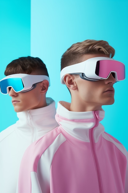 Photo gratuite des gens portant des lunettes de réalité virtuelle de haute technologie futuriste