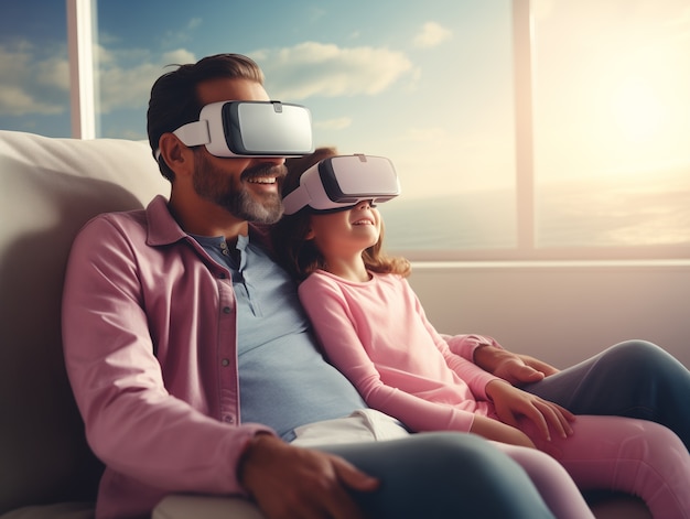 Photo gratuite des gens portant des lunettes de réalité virtuelle de haute technologie futuriste