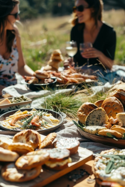 Photo gratuite des gens profitent d'une journée de pique-nique d'été ensemble en plein air