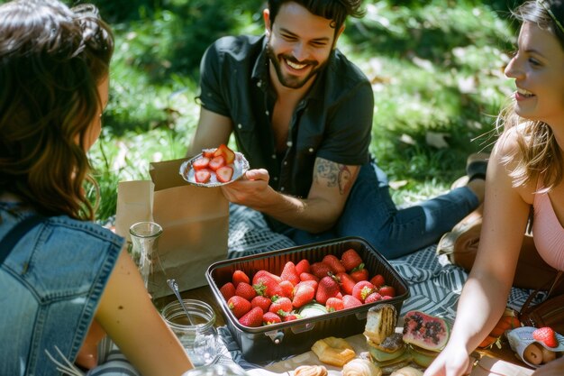 Des gens profitent d'une journée de pique-nique d'été ensemble en plein air