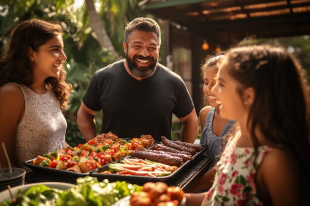 Des gens qui apprécient le barbecue mexicain.