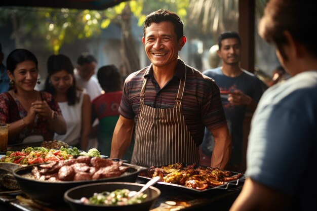 Des gens qui apprécient le barbecue mexicain.