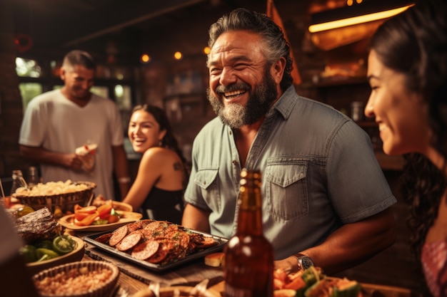 Des gens qui apprécient le barbecue mexicain.