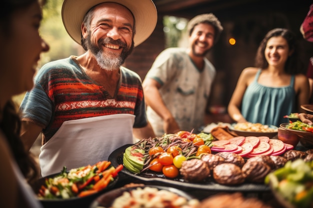 Des gens qui apprécient le barbecue mexicain.