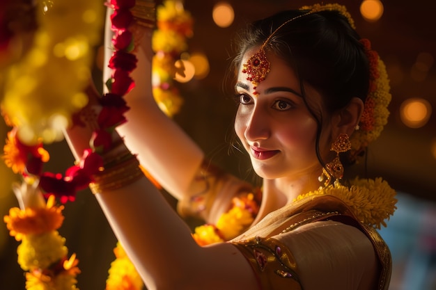 Photo gratuite des gens réalistes célébrant le gudi padwa.