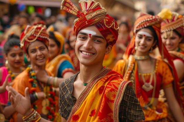 Photo gratuite des gens réalistes célébrant le gudi padwa.