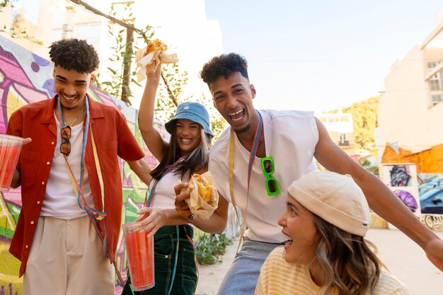 Les gens s'amusent à la fête de quartier