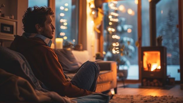 Des gens se détendent dans leur maison en bois.