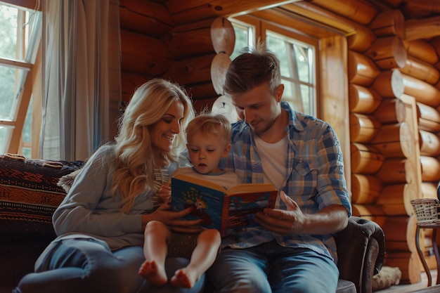 Photo gratuite des gens se détendent dans leur maison en bois.