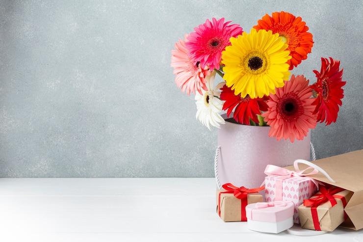 Photo gratuit gerbera fleurs avec espace de copie