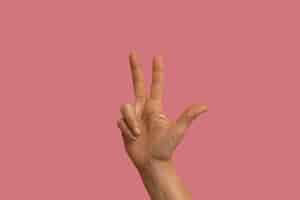 Photo gratuite geste de langue des signes isolé sur rose