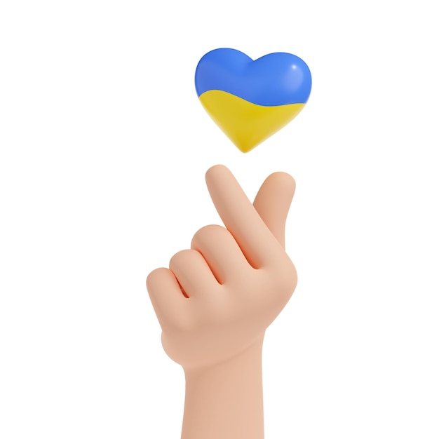 Photo gratuite geste de la main de rendu 3d avec coeur couleurs ukrainiennes