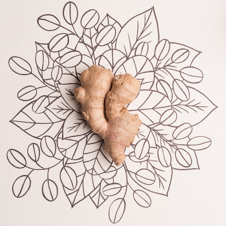 Photo gratuit gingembre sur fond floral contour