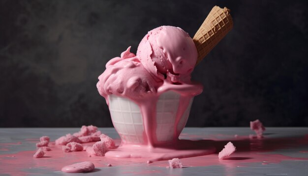 Glace gastronomique fraise fraîche dessert fait maison gourmandise générée par l'intelligence artificielle