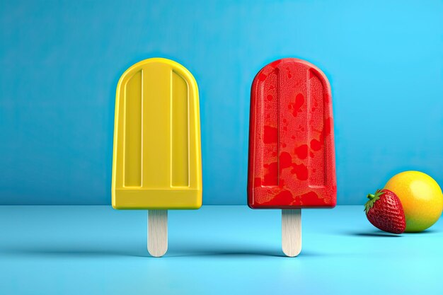 Glace glacée aux fraises et au citron sur fond bleu Ai générative