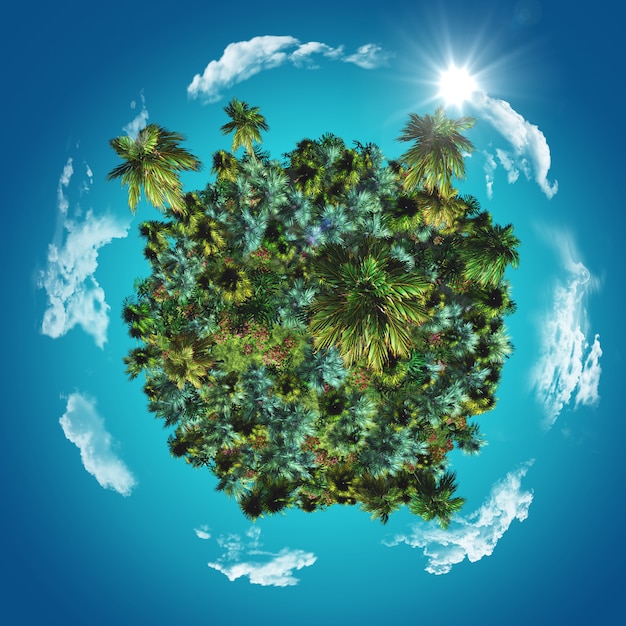 Globe 3D avec des palmiers tropicaux et des herbes avec des nuages