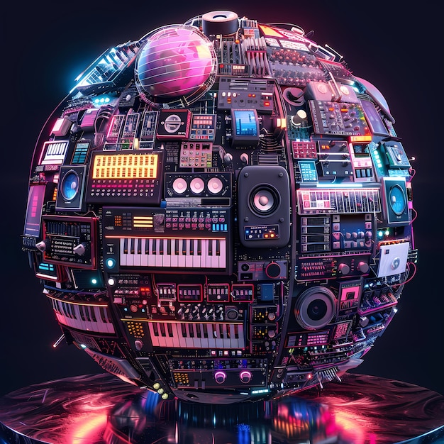 Photo gratuite globe 3d réaliste avec des éléments musicaux