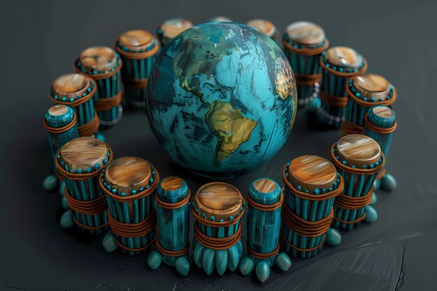 Photo gratuite globe 3d réaliste avec des éléments musicaux