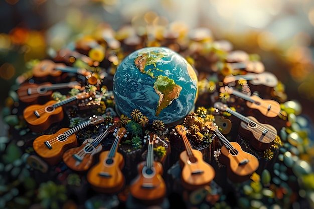 Photo gratuite globe 3d réaliste avec des éléments musicaux