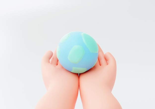 Globe sur la main terre monde mondial écologie signe ou symbole fond illustration de dessin animé 3d