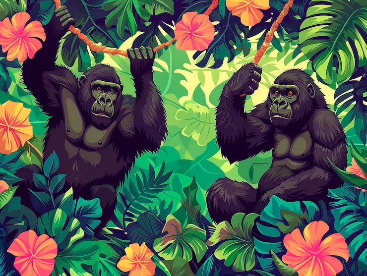 Photo gratuit le gorille de dessin animé dans la jungle