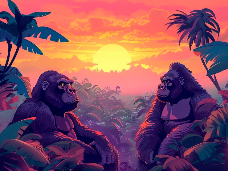 Photo gratuit gorille de dessin animé dans la jungle