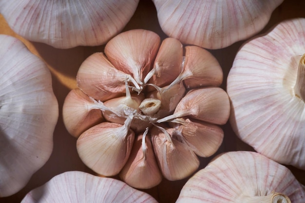 Photo gratuite gousses d'ail du jardin. aliments frais sans additifs.