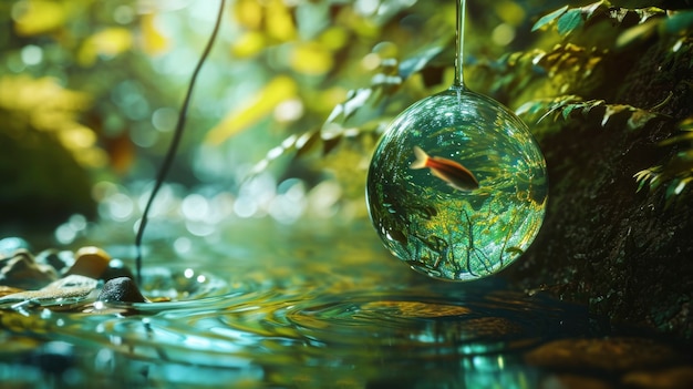 Goutte d'eau réaliste avec un écosystème pour la journée mondiale de l'eau