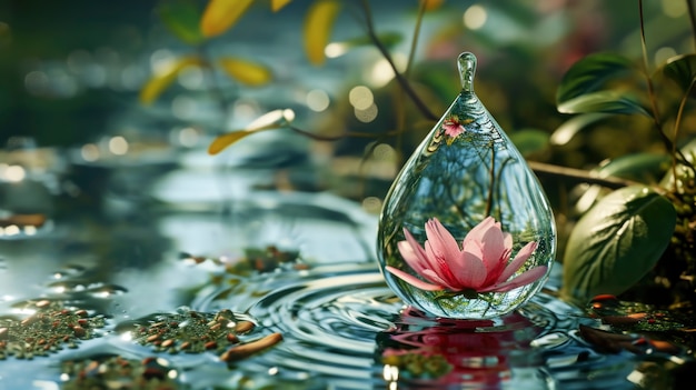 Photo gratuite goutte d'eau réaliste avec un écosystème pour la journée mondiale de l'eau