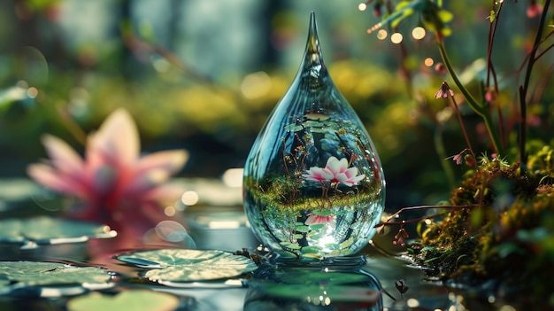 Goutte d'eau réaliste avec un écosystème