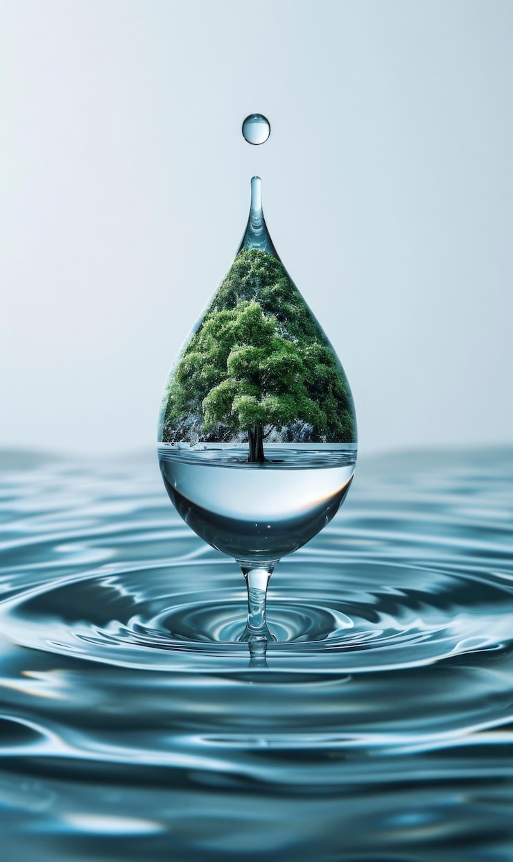 Photo gratuit goutte d'eau réaliste avec un écosystème