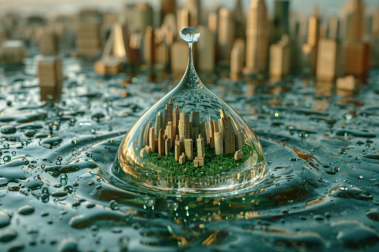 Photo gratuit goutte d'eau réaliste avec un écosystème