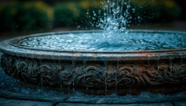 Photo gratuite goutte de pluie rafraîchissante éclaboussant dans une fontaine en métal générée par l'ia
