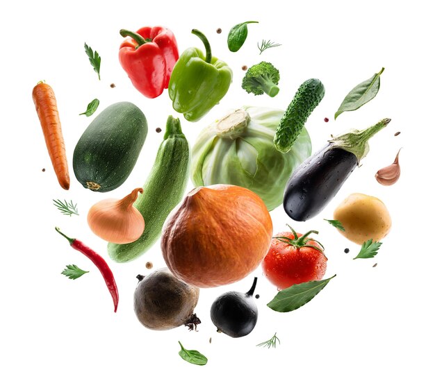 Un grand ensemble de légumes isolés sur un fond blanc
