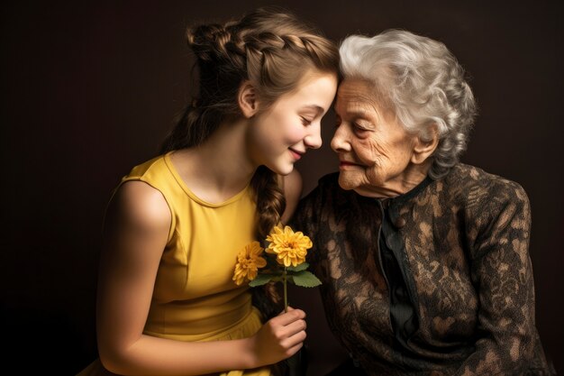 Photo gratuite une grand-mère reçoit l'amour et l'affection de sa petite-fille