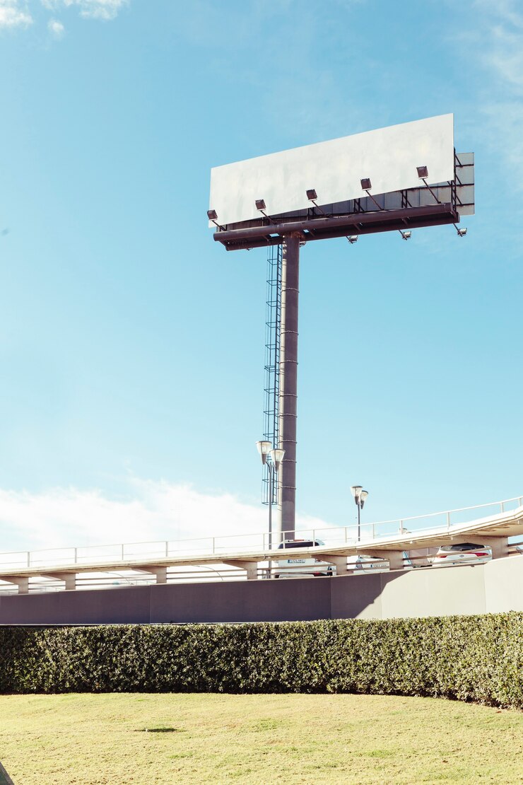 Photo gratuit grande bannière de panneau au-dessus de la ville