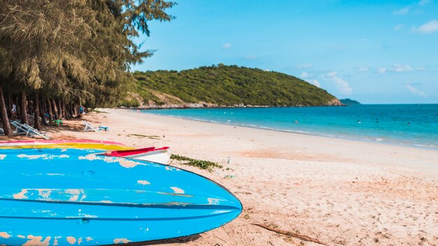 Grands bateaux colorés au bord de la mer de sable